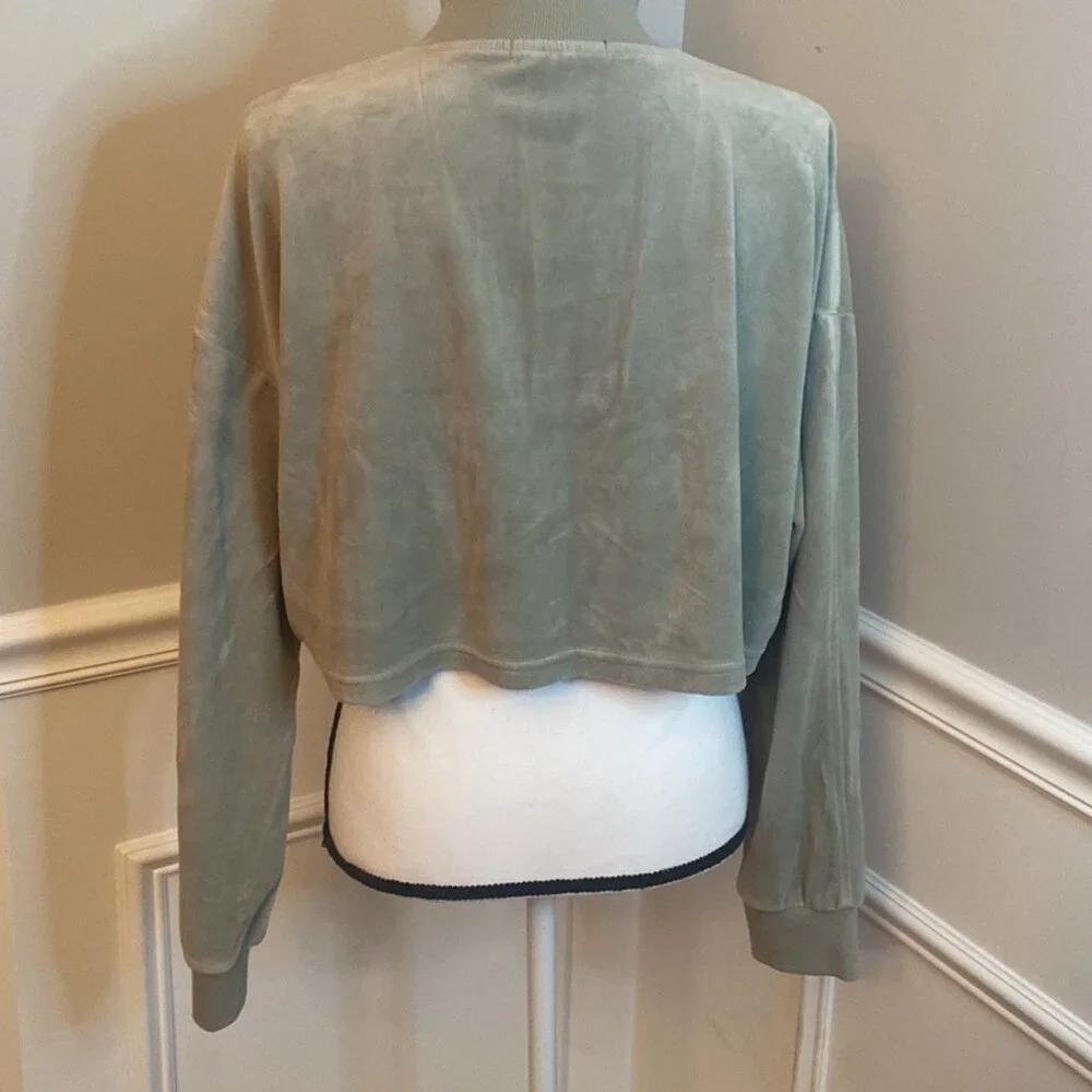 Forever 21 quarter zip cropped fleece sweatshirt olive green size large